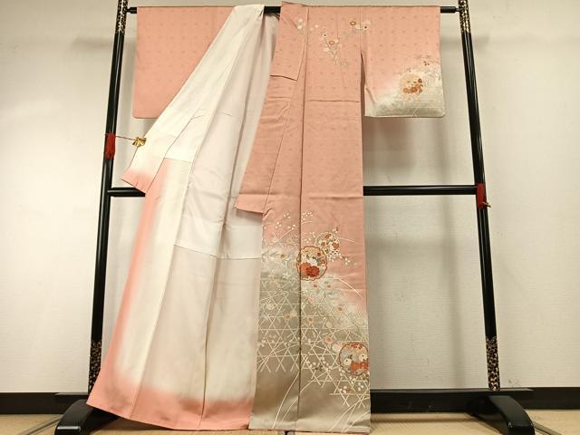 平和屋着物●訪問着　雪輪花文　暈し染め　金銀彩　正絹　逸品　AABH4763fy