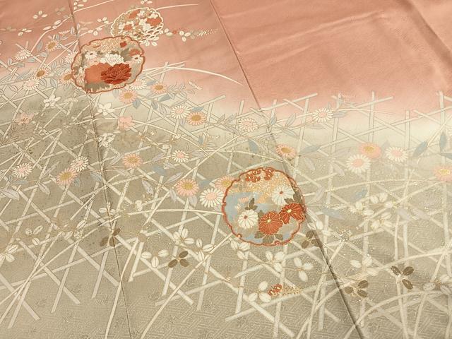 平和屋着物●訪問着　雪輪花文　暈し染め　金銀彩　正絹　逸品　AABH4763fy