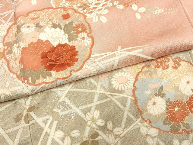 平和屋着物●訪問着　雪輪花文　暈し染め　金銀彩　正絹　逸品　AABH4763fy