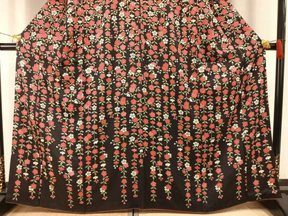 平和屋着物●訪問着　枝垂れ桜　夜桜　黒地　正絹　逸品　未使用　AABH4765fy
