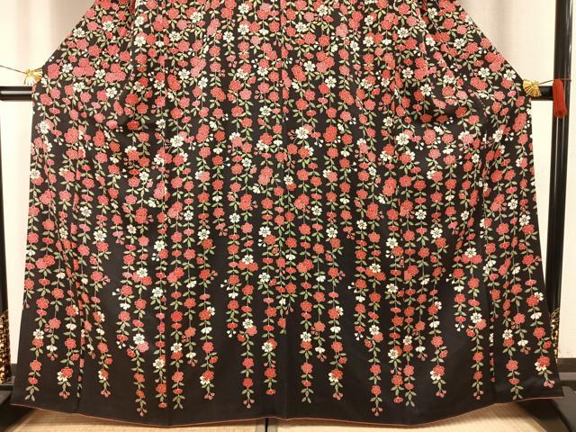 平和屋着物●訪問着　枝垂れ桜　夜桜　黒地　正絹　逸品　未使用　AABH4765fy