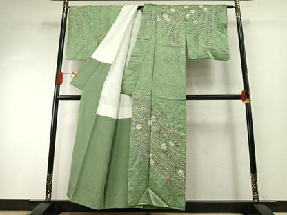 平和屋着物●伯河貞雄　訪問着　絞り　辻が花　銀通し地　正絹　逸品　AABH4767fy