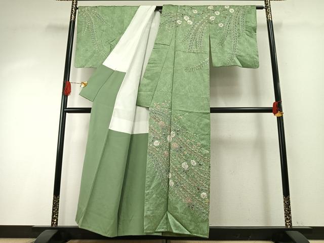 平和屋着物●伯河貞雄　訪問着　絞り　辻が花　銀通し地　正絹　逸品　AABH4767fy