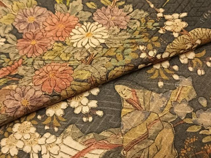平和屋着物●友禅師・京の名工・伝統工芸士・樽本伊勢蔵　小紋　人物花鳥文　上代38万円　反端付き　正絹　逸品　AABH4768fy