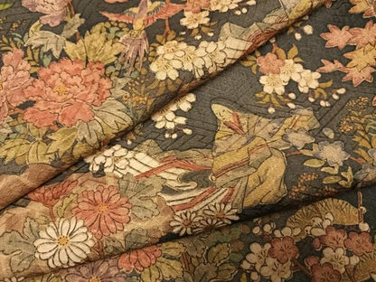平和屋着物●友禅師・京の名工・伝統工芸士・樽本伊勢蔵　小紋　人物花鳥文　上代38万円　反端付き　正絹　逸品　AABH4768fy