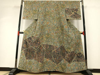 平和屋着物●訪問着　更紗花鳥文　正絹　逸品　未使用　AABH4772fy