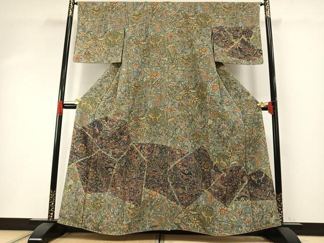 平和屋着物●訪問着　更紗花鳥文　正絹　逸品　未使用　AABH4772fy