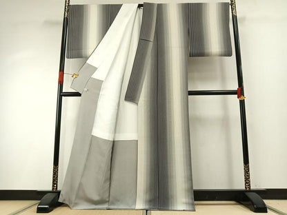 平和屋着物●上質な小紋　縞　正絹　逸品　AABH4773fy