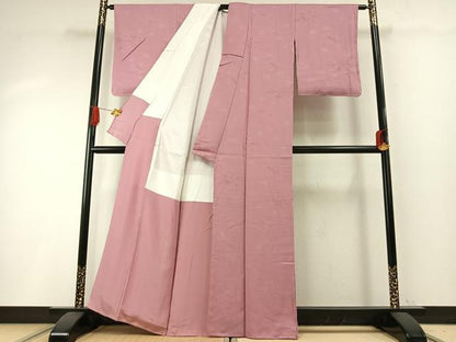 平和屋着物●上質な色無地　流水花地紋　薄紅梅色　正絹　逸品　AABH4774fy