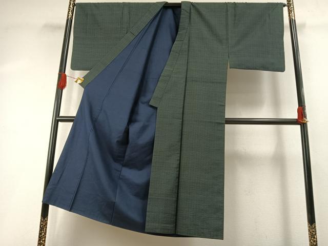 平和屋着物●男性　紬　アンサンブル　格子　正絹　逸品　AABH4775fy
