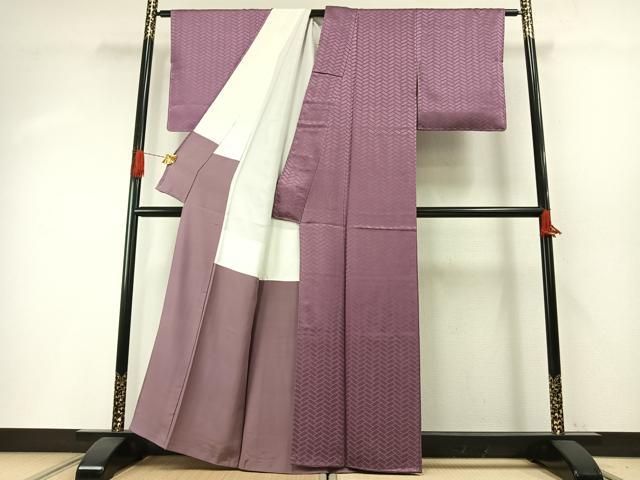 平和屋着物●上質な色無地　檜垣地紋　京紫色　正絹　逸品　未使用　AABH4779fy