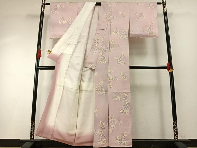 平和屋着物●上質な小紋　雪輪花文　暈し染め　金銀彩　正絹　逸品　AABH4781fy 平和屋着物○上質な小紋 雪輪花文 暈し染め 金銀彩 正絹