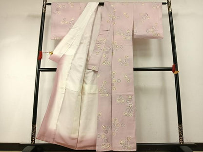 平和屋着物●上質な小紋　雪輪花文　暈し染め　金銀彩　正絹　逸品　AABH4781fy