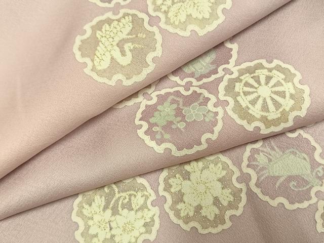 平和屋着物●上質な小紋　雪輪花文　暈し染め　金銀彩　正絹　逸品　AABH4781fy 平和屋着物○上質な小紋 雪輪花文 暈し染め 金銀彩 正絹