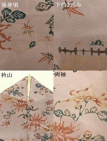 平和屋着物●上質な小紋　型染め　風景花文　鬼しぼ縮緬　正絹　逸品　AABH4789fy 平和屋着物▽上質な小紋 単衣 型染め 風景花文 鬼しぼ縮緬 やまと誂製