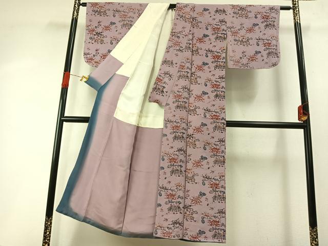 平和屋着物○上質な小紋 型染め 風景花文 鬼しぼ縮緬 正絹