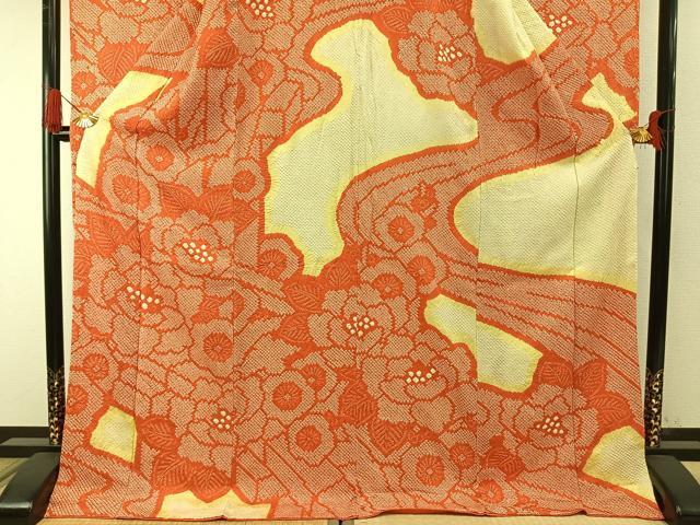 平和屋着物●豪華振袖　総絞り　草花文　正絹　逸品　AABH4795fy