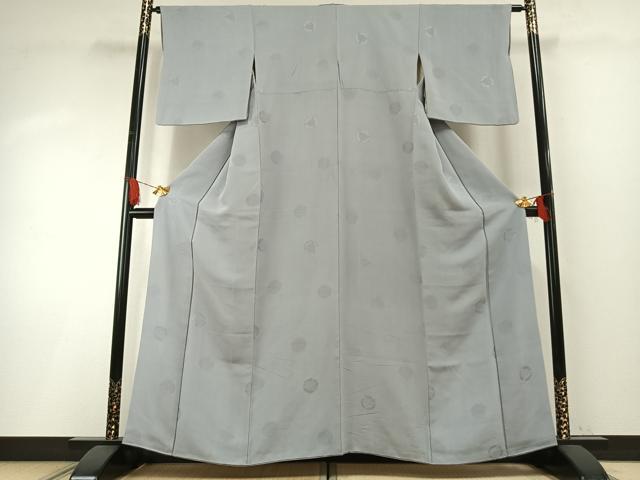 平和屋着物●上質な色無地　扇丸地紋　薄雲鼠色　正絹　逸品　AABH4796fy