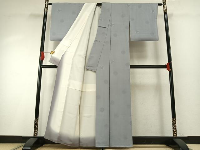 平和屋着物●上質な色無地　扇丸地紋　薄雲鼠色　正絹　逸品　AABH4796fy