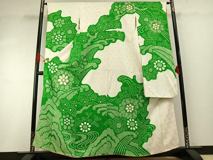 平和屋着物●豪華振袖　駒刺繍　絞り　草花文　正絹　逸品　AABH4802fy