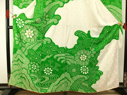 平和屋着物●豪華振袖　駒刺繍　絞り　草花文　正絹　逸品　AABH4802fy