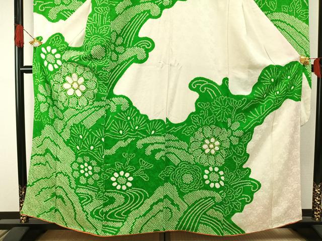 平和屋着物●豪華振袖　駒刺繍　絞り　草花文　正絹　逸品　AABH4802fy