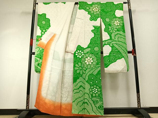 平和屋着物●豪華振袖　駒刺繍　絞り　草花文　正絹　逸品　AABH4802fy