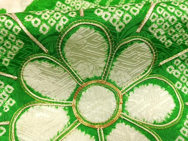 平和屋着物●豪華振袖　駒刺繍　絞り　草花文　正絹　逸品　AABH4802fy