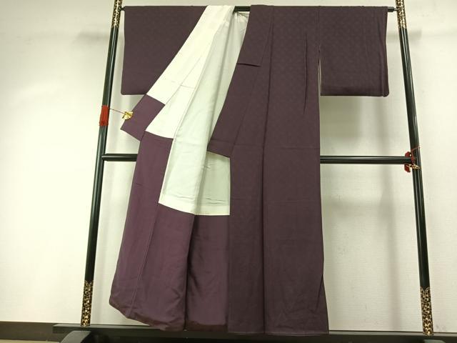 平和屋着物●上質な色無地　紗綾形花地紋　滅紫色　正絹　逸品　未使用　AABH4812fy