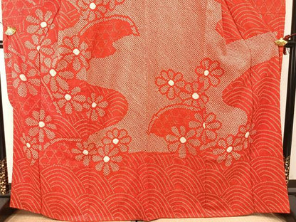 平和屋着物●豪華振袖　総絞り　舞花文　正絹　逸品　AABH4813fy
