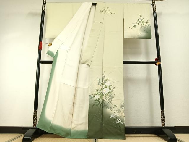 平和屋着物●訪問着　草花文　暈し染め　銀彩　正絹　逸品　AABH4815fy 平和屋着物○訪問着 草花文 暈し染め 銀彩 正絹 逸品 AABH4815fy
