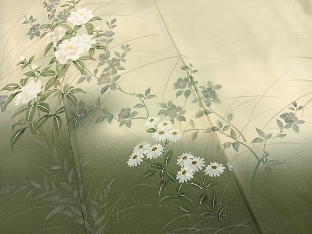 平和屋着物●訪問着　草花文　暈し染め　銀彩　正絹　逸品　AABH4815fy 平和屋着物○訪問着 草花文 暈し染め 銀彩 正絹 逸品 AABH4815fy