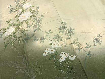 平和屋着物●訪問着　草花文　暈し染め　銀彩　正絹　逸品　AABH4815fy