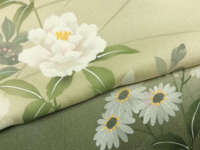 平和屋着物●訪問着　草花文　暈し染め　銀彩　正絹　逸品　AABH4815fy 平和屋着物○訪問着 草花文 暈し染め 銀彩 正絹 逸品 AABH4815fy