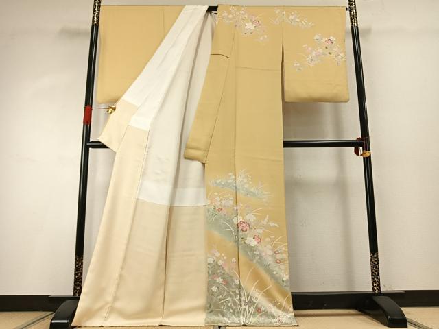 平和屋着物●訪問着　友禅　草花文　金銀彩　ロング丈　正絹　逸品　AABH4825fy