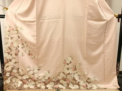 平和屋着物●十日町老舗ブランド　吉澤友禅　吾妻徳穂　訪問着　駒刺繍　草花文　金彩　ロング丈　正絹　逸品　AABH4827fy