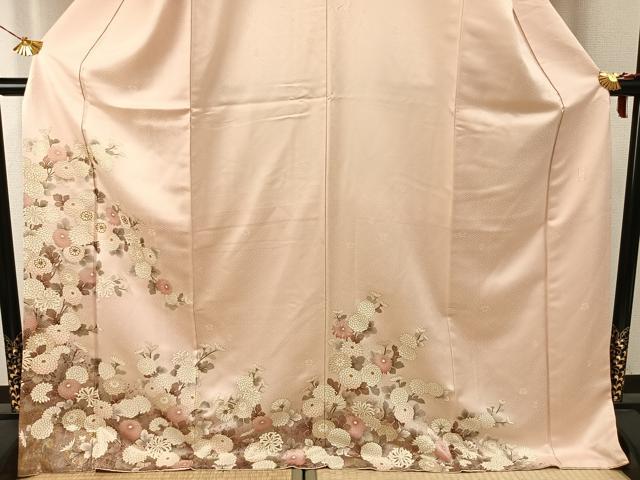 平和屋着物●十日町老舗ブランド　吉澤友禅　吾妻徳穂　訪問着　駒刺繍　草花文　金彩　ロング丈　正絹　逸品　AABH4827fy