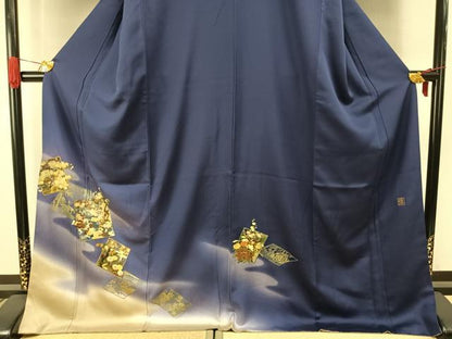 平和屋着物●漆工芸作家　金森一博　訪問着　色紙花文　暈し染め　金彩　さが美扱い　ロング丈　正絹　逸品　AABH4829fy