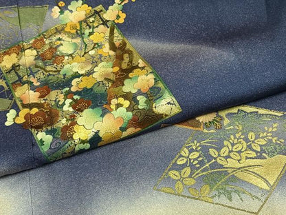 平和屋着物●漆工芸作家　金森一博　訪問着　色紙花文　暈し染め　金彩　さが美扱い　ロング丈　正絹　逸品　AABH4829fy