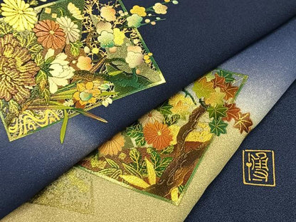 平和屋着物●漆工芸作家　金森一博　訪問着　色紙花文　暈し染め　金彩　さが美扱い　ロング丈　正絹　逸品　AABH4829fy