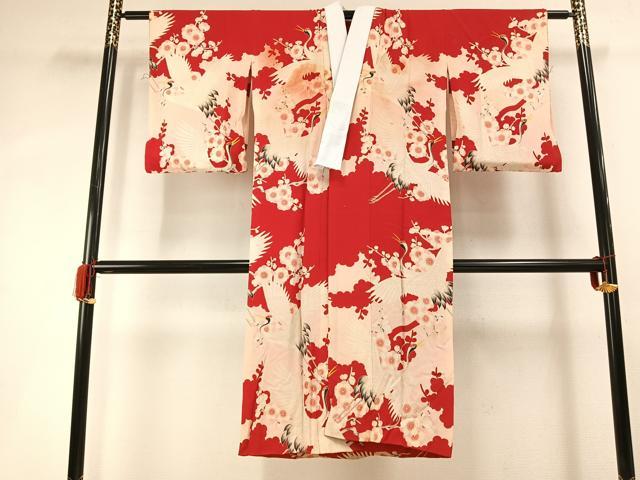 平和屋着物●アンティーク　大正ロマン　長襦袢　袷　花鳥文　正絹　逸品　AABH4832fy