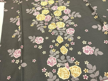 平和屋着物●小振袖　二尺袖　草花文　洗える着物　未使用　AABH4833fy
