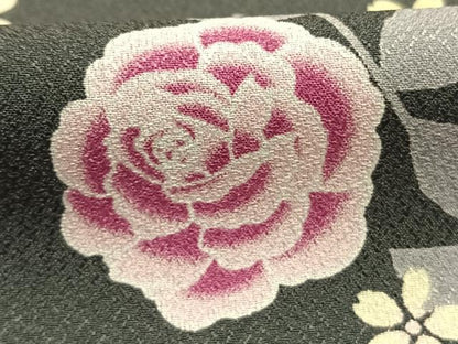 平和屋着物●小振袖　二尺袖　草花文　洗える着物　未使用　AABH4833fy