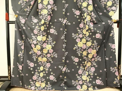 平和屋着物●小振袖　二尺袖　草花文　洗える着物　未使用　AABH4833fy