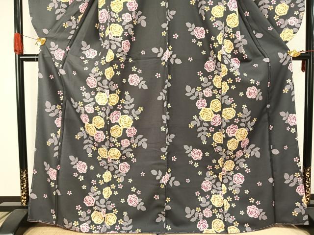 平和屋着物●小振袖　二尺袖　草花文　洗える着物　未使用　AABH4833fy