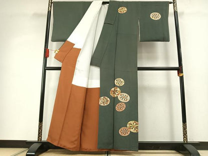 平和屋着物●訪問着　友禅　源氏車花文　金彩　鬼しぼ縮緬　正絹　逸品　AABH4835fy
