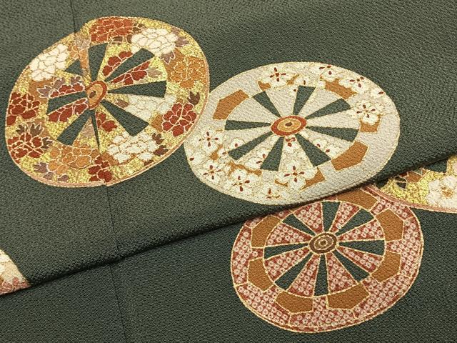 平和屋着物●訪問着　友禅　源氏車花文　金彩　鬼しぼ縮緬　正絹　逸品　AABH4835fy 平和屋着物○訪問着 友禅 源氏車花文 金彩 鬼しぼ縮緬 正絹