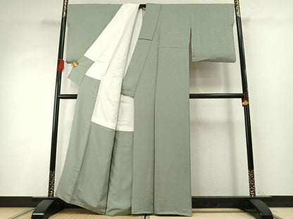 平和屋着物●上質な色無地　散らし地紋　青磁鼠色　正絹　逸品　AABH4838fy