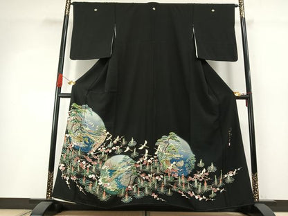 平和屋着物●豪華黒留袖　加賀五彩　友禅　作家物　草木染　風景花鳥文　暈し染め　正絹　逸品　AABH4840fy