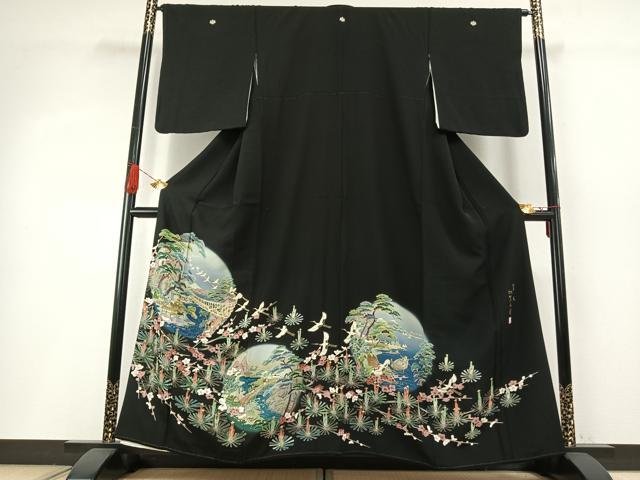 平和屋着物●豪華黒留袖　加賀五彩　友禅　作家物　草木染　風景花鳥文　暈し染め　正絹　逸品　AABH4840fy